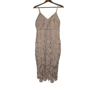 AX Paris Lace Midi Dress Womens 10 Beige Nude Bodycon Sleek Wedding Formal Hoco